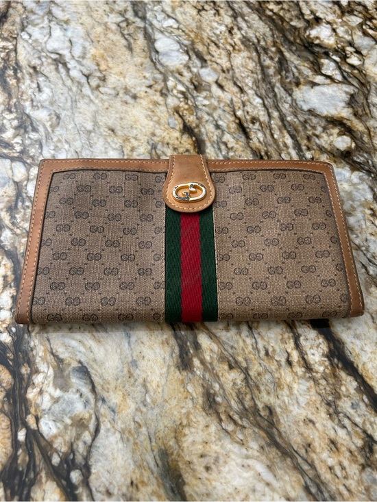 Gucci Handbags - Vintage Gucci Brown GG Canvas Continental Wallet with Green and Red Webbing